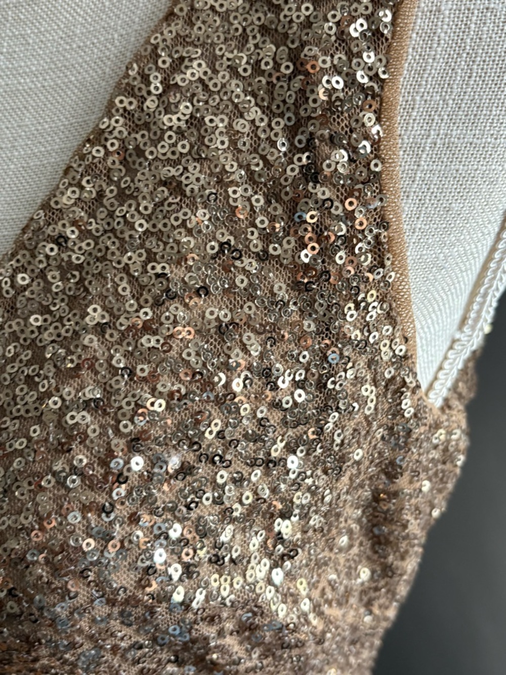 Ralph Lauren, Gold Sequin V-Neck Midi Dress, 8 - Picture 6 of 9